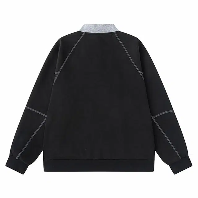 雅鹿 美式复古百搭运动设计辑明线休闲立领宽松插肩夹克外套 男女同款