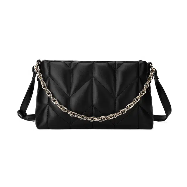 稻草人 高级感链条小众菱格设计 聚氨酯革 斜挎包 女款 黑色