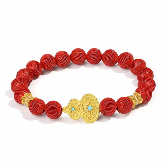 【普陀山官方已过香】 普陀山文创 新中式本命年福禄双全雕刻珠串珠 鸿运当头诸事大吉平安聚财 礼盒装#好运 再造辰砂朱砂 手串 女款
