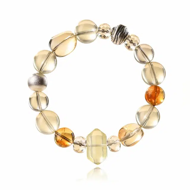 谧月珠宝 平安喜乐 新中式国潮轻奢精致高级感金黄万两招财进宝莹润细腻日常通勤百搭必备好运 水晶 手串 男女同款情侣款