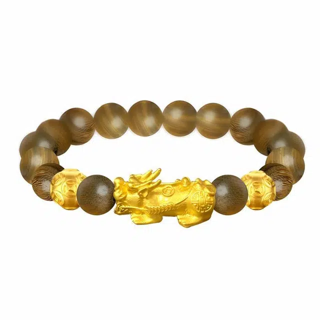 琉堇 招财吞金兽貔貅 国潮复古六字箴言 八方来财 大气新中式 绿檀 手串 男女同款情侣款