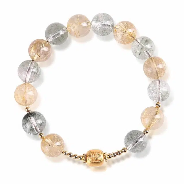 谧月珠宝 招财进宝 新中式国潮扎基拉姆吉祥纳福财源滚滚轻奢精致创意设计高级感百搭浅色发晶黄发晶好运 水晶 手串 男女同款情侣款