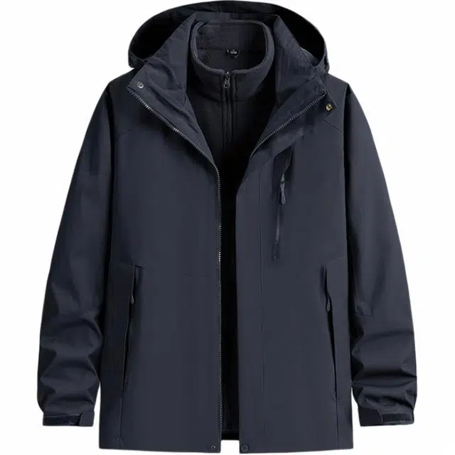 雅鹿  加大码户外三合一纯色  防水防风冲锋衣 男款