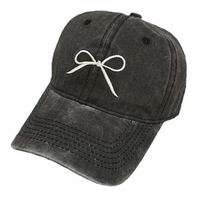 优莲茵 韩版复古水洗做旧蝴蝶结灰色美式 棉 鸭舌帽 女款