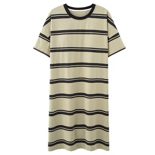 欧诗帛 甜美圆领条纹家居服短袖睡裙 女款 图片色