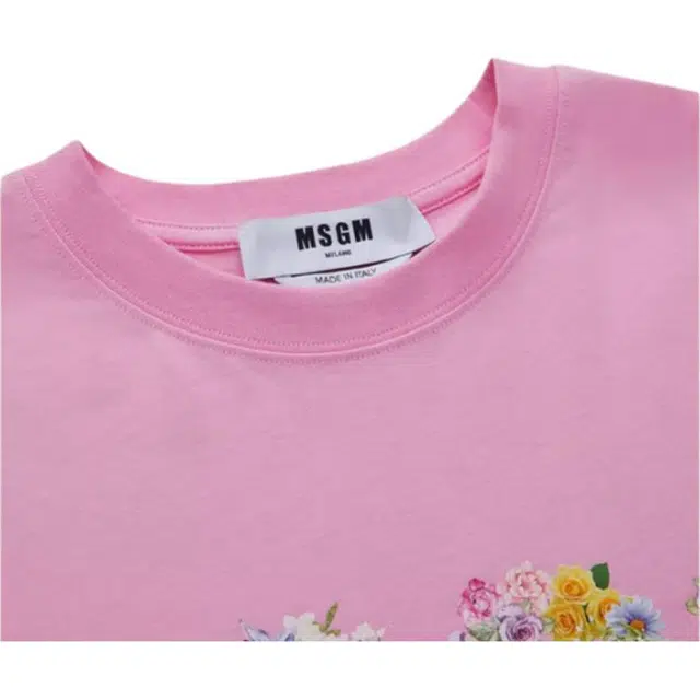 MSGM SS24 Floral Logo T-Shirt Pink