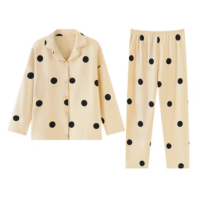 欧诗帛 翻领带胸垫甜美长袖上衣家居服长裤睡衣套装 女款 图片色