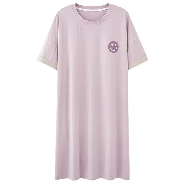 欧诗帛 纯色可爱甜美短袖长裙家居服睡裙 女款 图片色