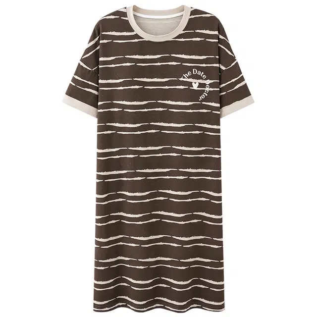 欧诗帛 可爱过膝甜美短袖睡裙 女款 图片色