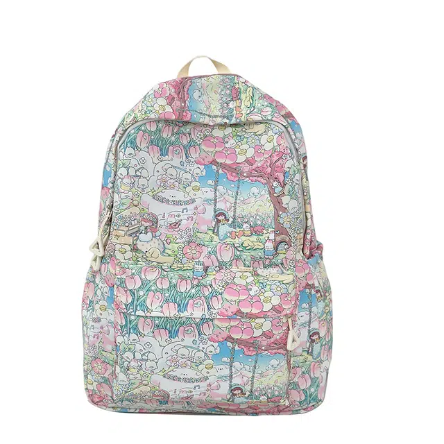 垣途者 日系可爱书包学生高颜值满印碎花背包 尼龙 双肩包 常规 女款 粉色