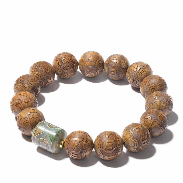 三檀小舍 六字真言 招财纳福文玩盘玩小叶佛珠转运珠#好运连连 小众高级轻奢礼盒 六道木 手串 男女同款情侣款