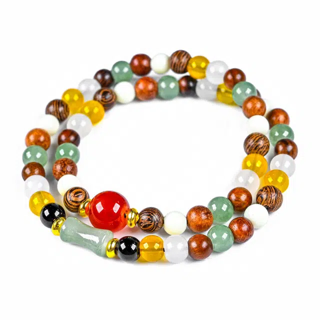 灵晔 国潮新中式 节节高升 招财转运珠 多圈叠戴文玩佛珠 檀木 手串 男女同款情侣款