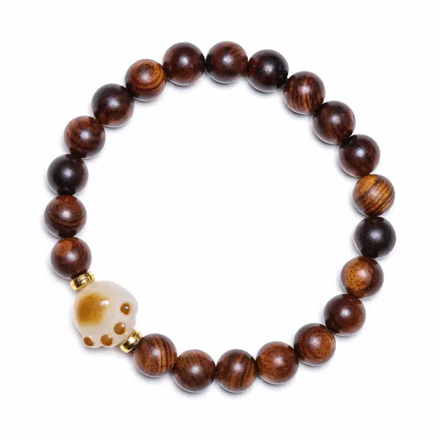 灵晔 国风新中式檀木文玩佛珠饰品招财纳福转运复古文艺校园风上岸考试考研考公平安#好运木质念珠 花梨木 木作手串 男女同款情侣款