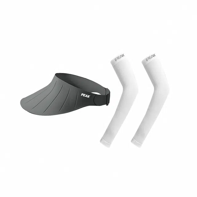 匹克 出游舒适轻便透气冰袖遮阳帽空顶帽大帽檐防紫外线贝壳帽 锦纶 氨纶 防晒帽 男女同款情侣款 灰白 两件套