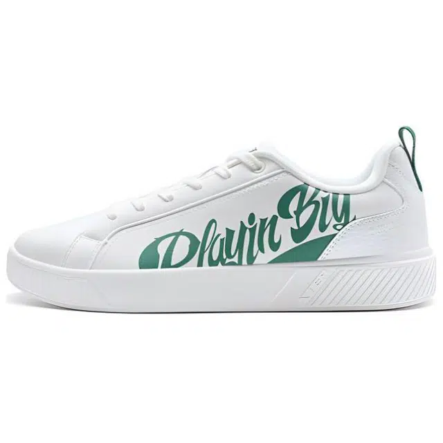 特步 简约百搭 减震耐磨 低帮 板鞋 男款 帆白深翠绿