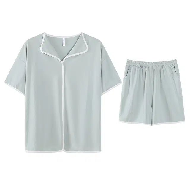 莫代尔 舒适简约休闲翻领时尚轻盈柔软亲肤慵懒家居服可外穿睡衣套装 女款 浅绿色