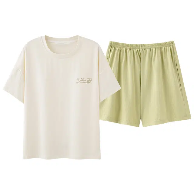 欧诗帛 休闲短袖可爱可外穿高级感薄款家居服睡衣套装 女款 图片色