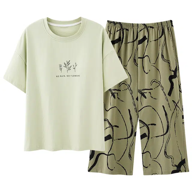 欧诗帛 可外穿休闲可爱高级感薄款短袖睡衣套装 女款 图片色