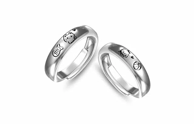 尚银福 卡通猫狗情侣戒 萌趣可爱小狗小猫爱情故事小众创意设计 森系小清新时尚轻奢高级感百搭对戒 好运 合金 戒指 男女同款情侣款