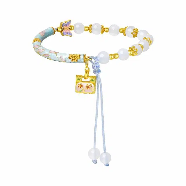 周大生 【金彩福运 一款两戴】 纯银珐琅古法烧蓝半镯蝴蝶锁手串 国风国潮小众精致清新 通勤百搭贵气 #好运 玉髓 玉石手链 女款