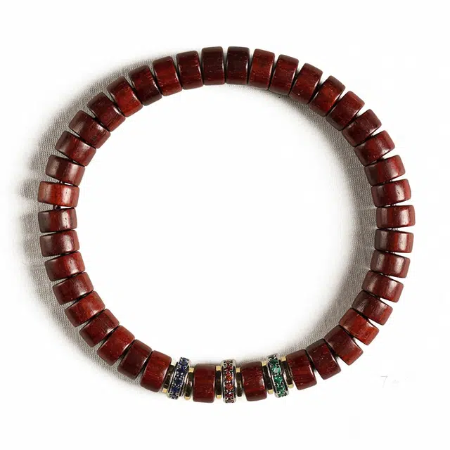 琉堇 节节高升平安喜乐福禄吉祥单圈文玩复兴佛珠盘串念珠转运招财纳福新中式小众三生三世药片珠 紫檀属 木作手串 男女同款情侣款