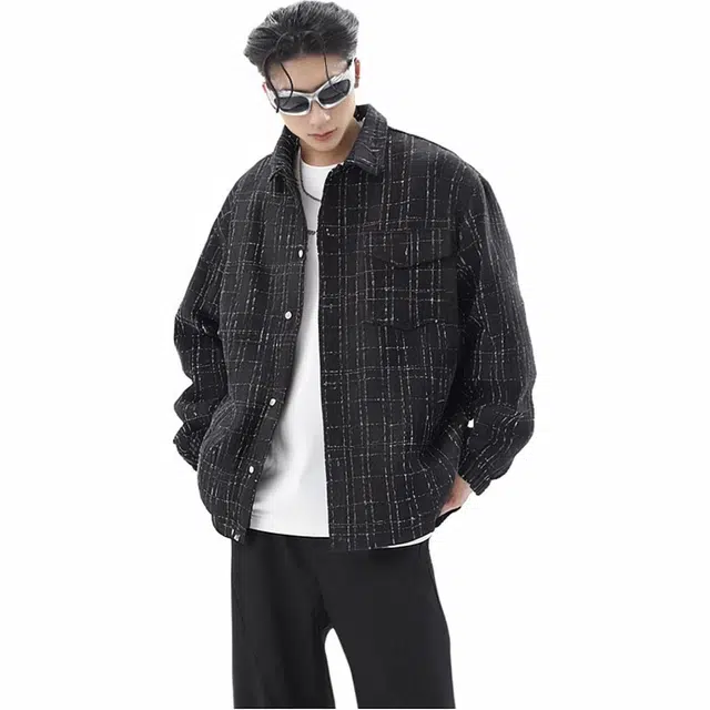 雅鹿 简约复古高街百搭慵懒休闲轻奢条纹宽松翻领单排扣长袖开衫小香风夹克外套 男女同款