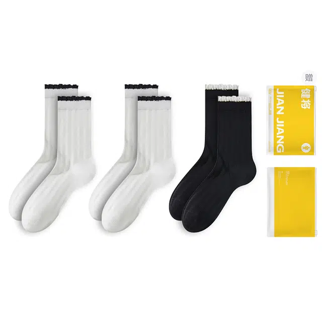 健将 少女感撞色泡泡花边轻薄可堆堆糖果色韩系风舒适柔软亲肤透气中筒袜 女款 组合礼袋装