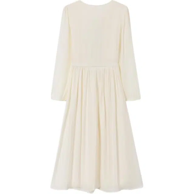 古莲菲 纯色复古重工花卉刺绣长袖连衣裙 女款 杏色