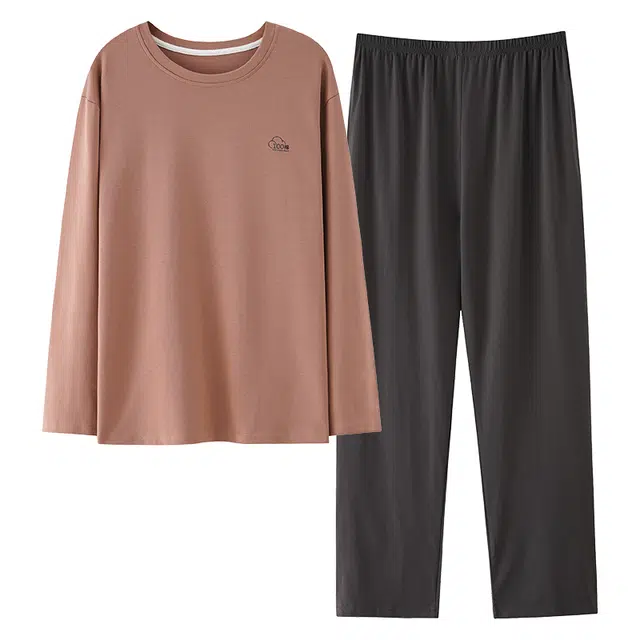 俏佳人 套头基础款家居服休闲舒适透气睡衣套装 男款 卡其色