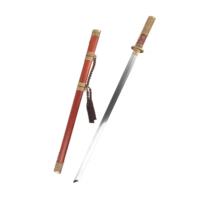 天子剑 菊花唐横刀 花梨木鞘黄铜装花纹钢刃长刀 龙泉兵器收藏未开刃 成品模型