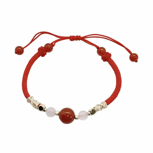 富珠汇 新中式手工编织本命年开运红珠红豆寄相思 平安喜乐鸿福齐天转运珠定情信物 玛瑙 手链 男女同款情侣款
