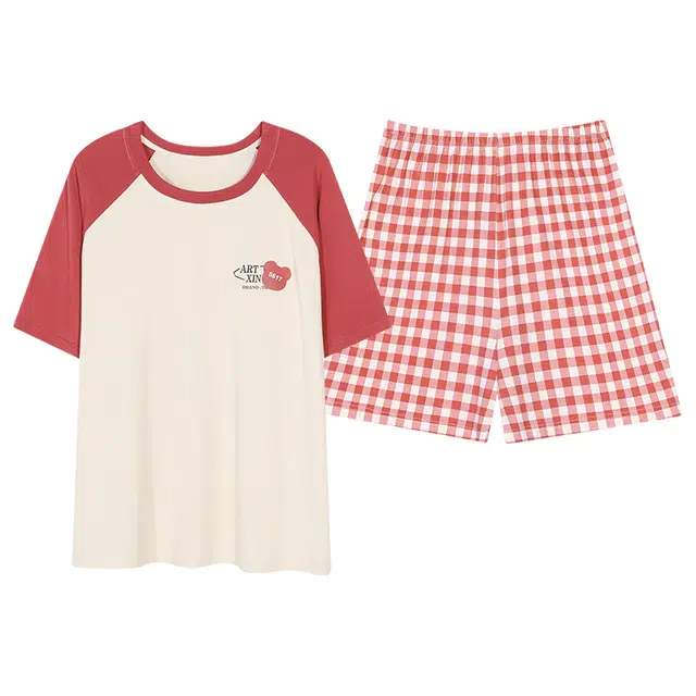 莫代尔 简约休闲韩版轻盈透气时尚清新睡衣套装 女款 杏色