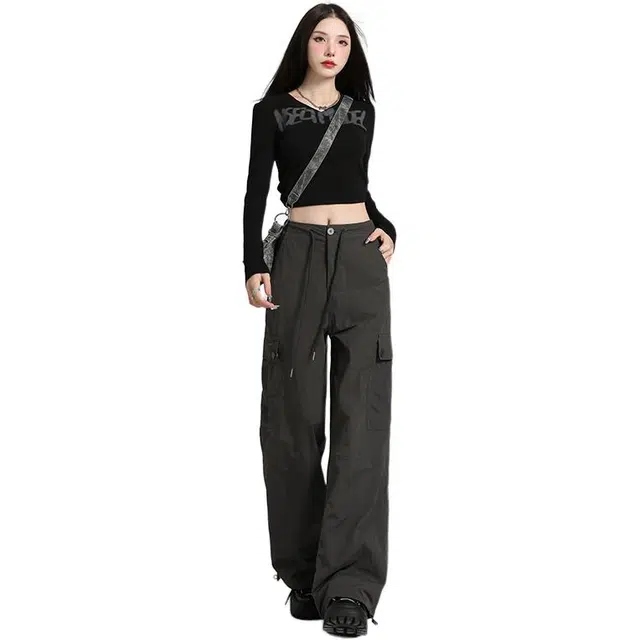 莫代尔 纯色高腰宽松工装休闲裤 女款