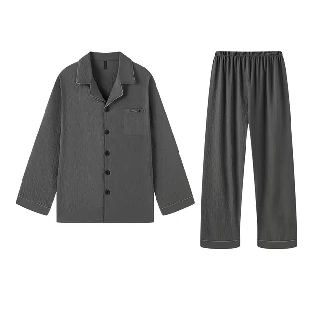 好福份 家居服翻领长袖简约高级睡衣套装 男款 图片色