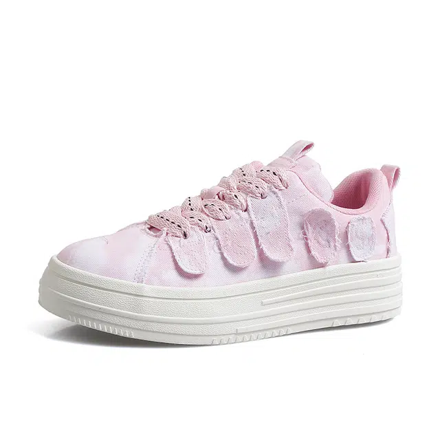 小鹿米利 中国风 泼墨晕染 复古厚底 时尚 女士休闲单鞋 女