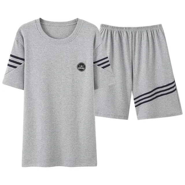 莫代尔 圆领套头慵懒风百搭短袖五分裤不易起球居家服可外穿睡衣套装 男款 浅灰色