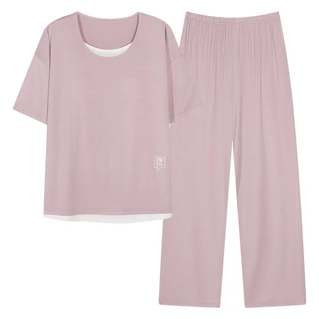 莫代尔 简约休闲韩版轻盈透气可外穿睡衣套装 女款 藕色