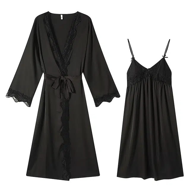 宫蝶 纯欲风法式晨袍家居服薄款性感睡衣套装 女款
