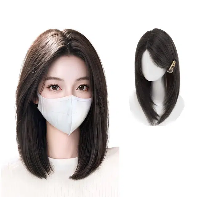 晚晚风 不用戴发网锁骨发假发女片 头顶补发蓬松高颅顶 中长款黑长直