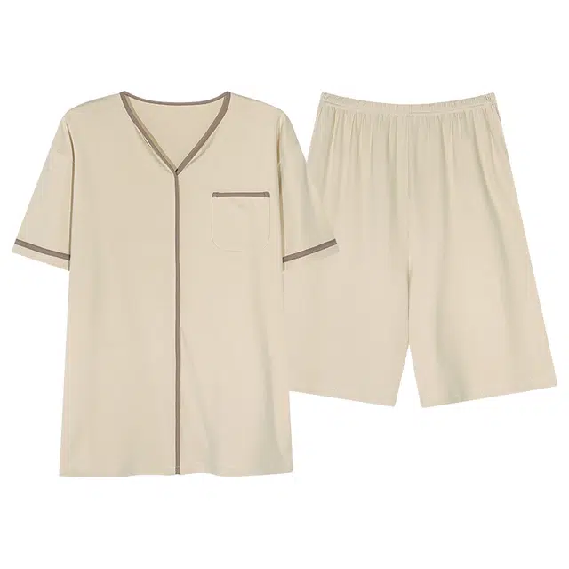莫代尔 韩版不闷休闲舒适轻便可外穿短袖短裤夏季睡衣套装 男款 卡其色