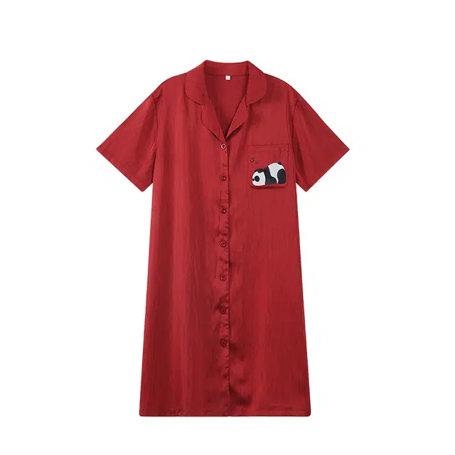 俏薇妮 简约纯色冰丝柔软可爱清新高级感短袖家居服休闲宽松舒适凉爽透气可外穿睡裙 女款 红色