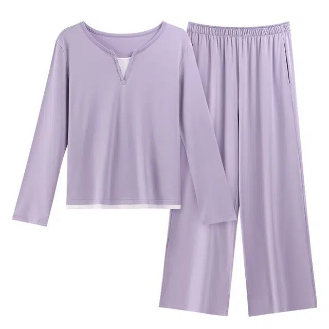 宫蝶 家居服休闲简约舒适可外穿睡衣套装 女款 紫色