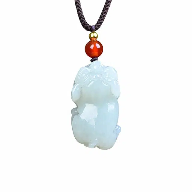 舒杰 小众发财猪 和田玉项链 青白玉 男女同款情侣款