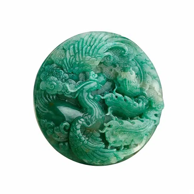 玉说 国风凤牌把饰天蓝料圆牌子 独山玉 把件摆件 男女同款情侣款