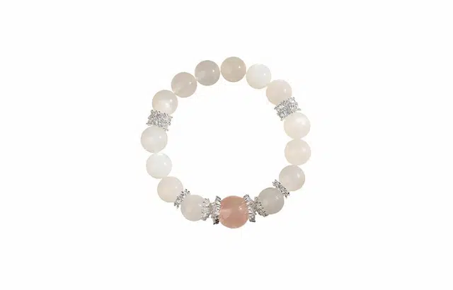 克拉日记 月光石粉晶新中式国潮白月光石星光大颗粒圆珠清新时尚手饰招财平安好运礼盒装 水晶 手串 女款