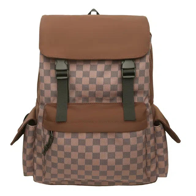 垣途者 潮流格子时尚百搭 尼龙 双肩包 男女同款情侣款 棕色/黑色