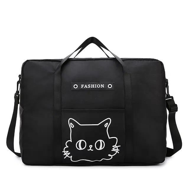 帕克熊 时尚可爱猫咪健身包差旅包大学生通用 牛津布 旅行包 男女同款情侣款 黑色