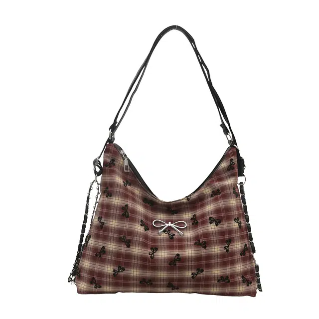 奥松 蝴蝶结波点时尚多功能托特包夏天休闲背包 帆布 帆布包单肩包 常规 男女同款情侣款 黑色/红色/棕色