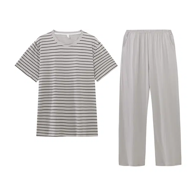 好福份 凉感条纹短袖长裤家居服睡衣套装 男款 图片色