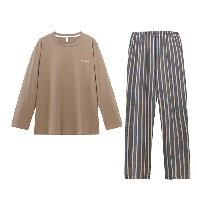 好福份 舒适圆领长袖上衣家居服可外穿长裤春秋睡衣套装 男款 图片色